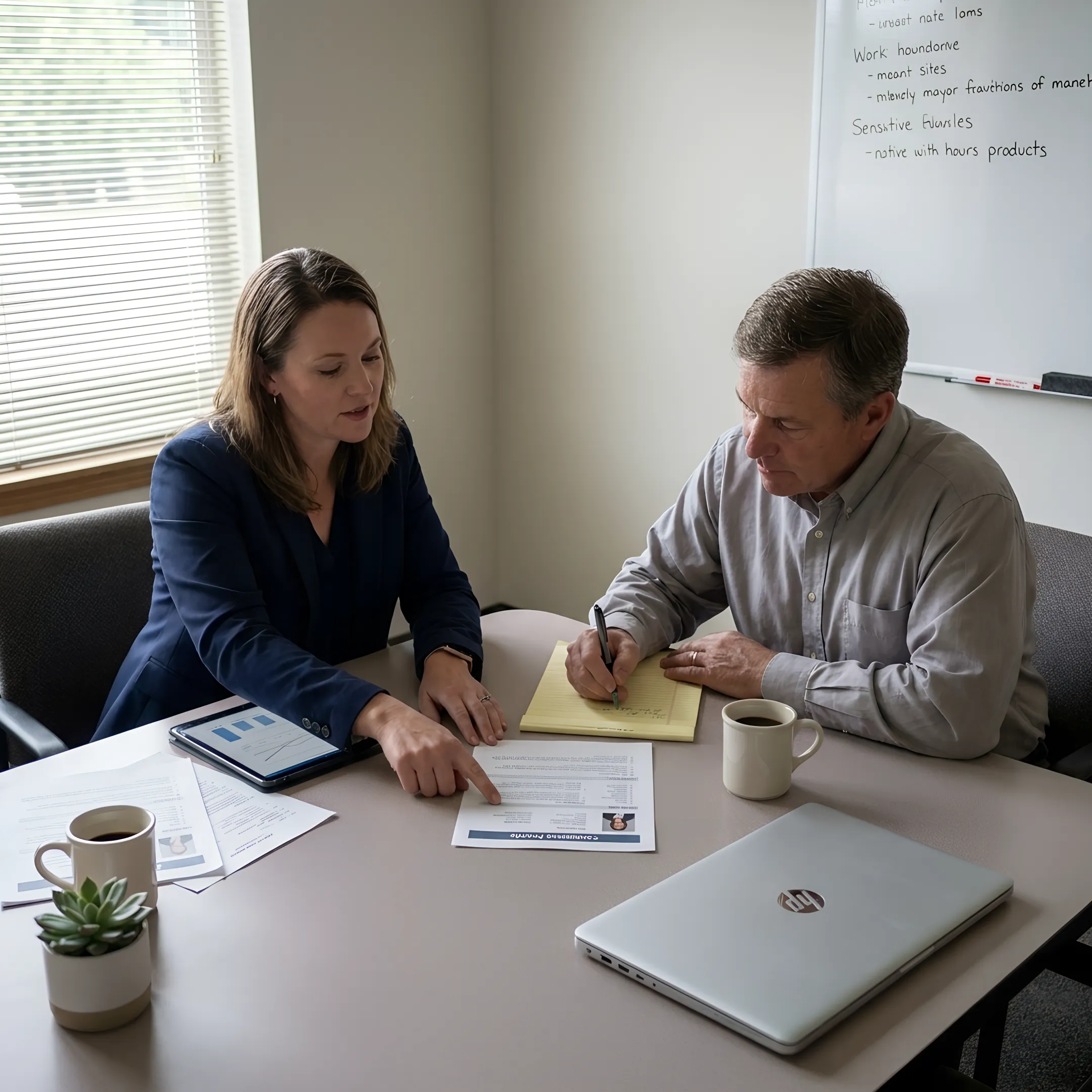 Recruiter discussing staffing needs with employer