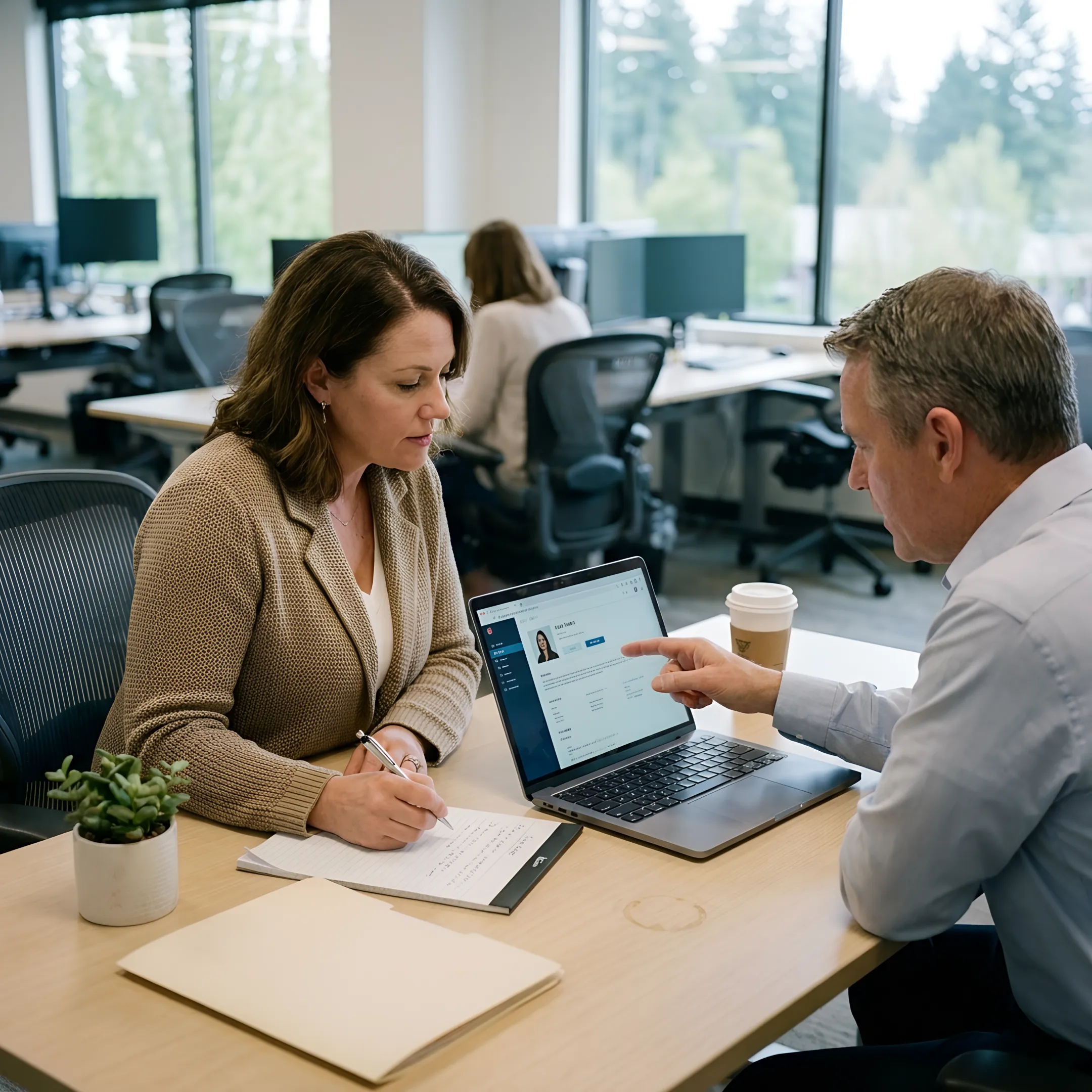 Recruiter reviewing candidate profile with hiring manager