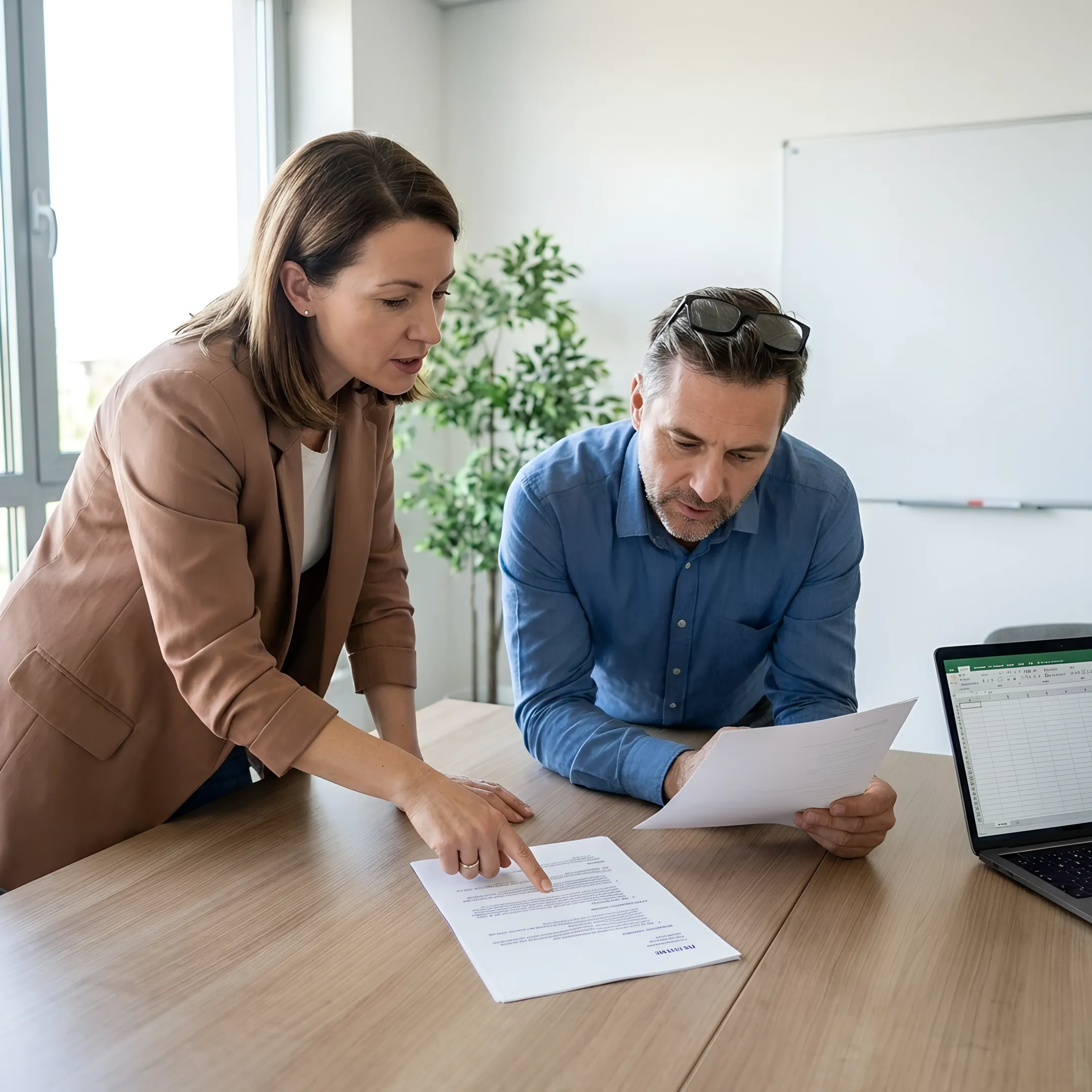 Staffing specialist reviewing candidate qualifications with an employer