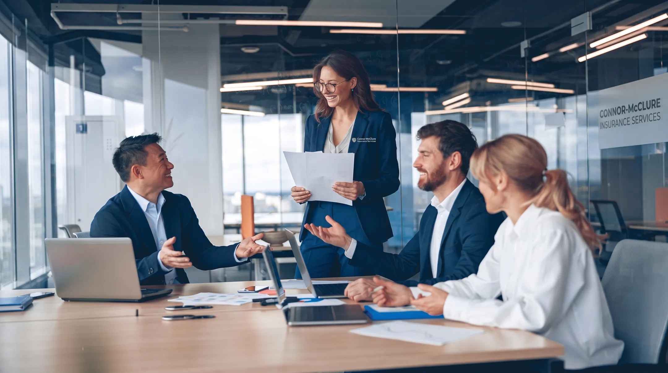 Independent insurance agency advisors comparing auto coverage options with client