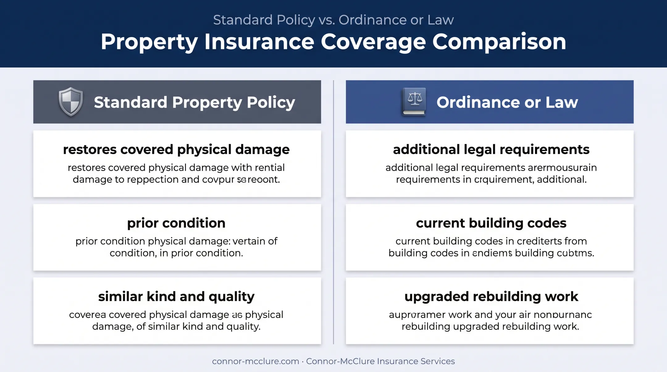 Standard property insurance versus ordinance law coverage comparison
