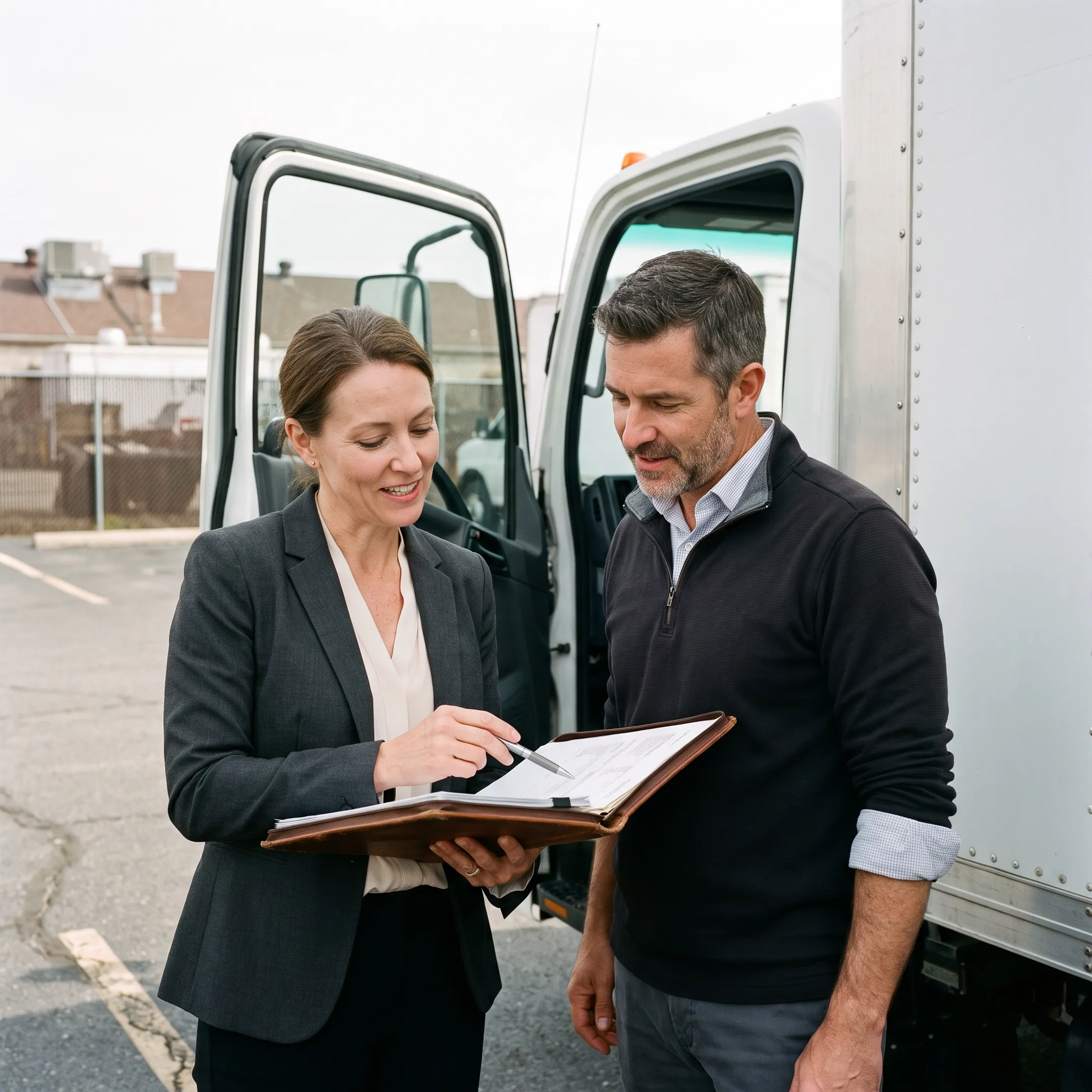 Business owner discussing commercial truck insurance with an insurance advisor