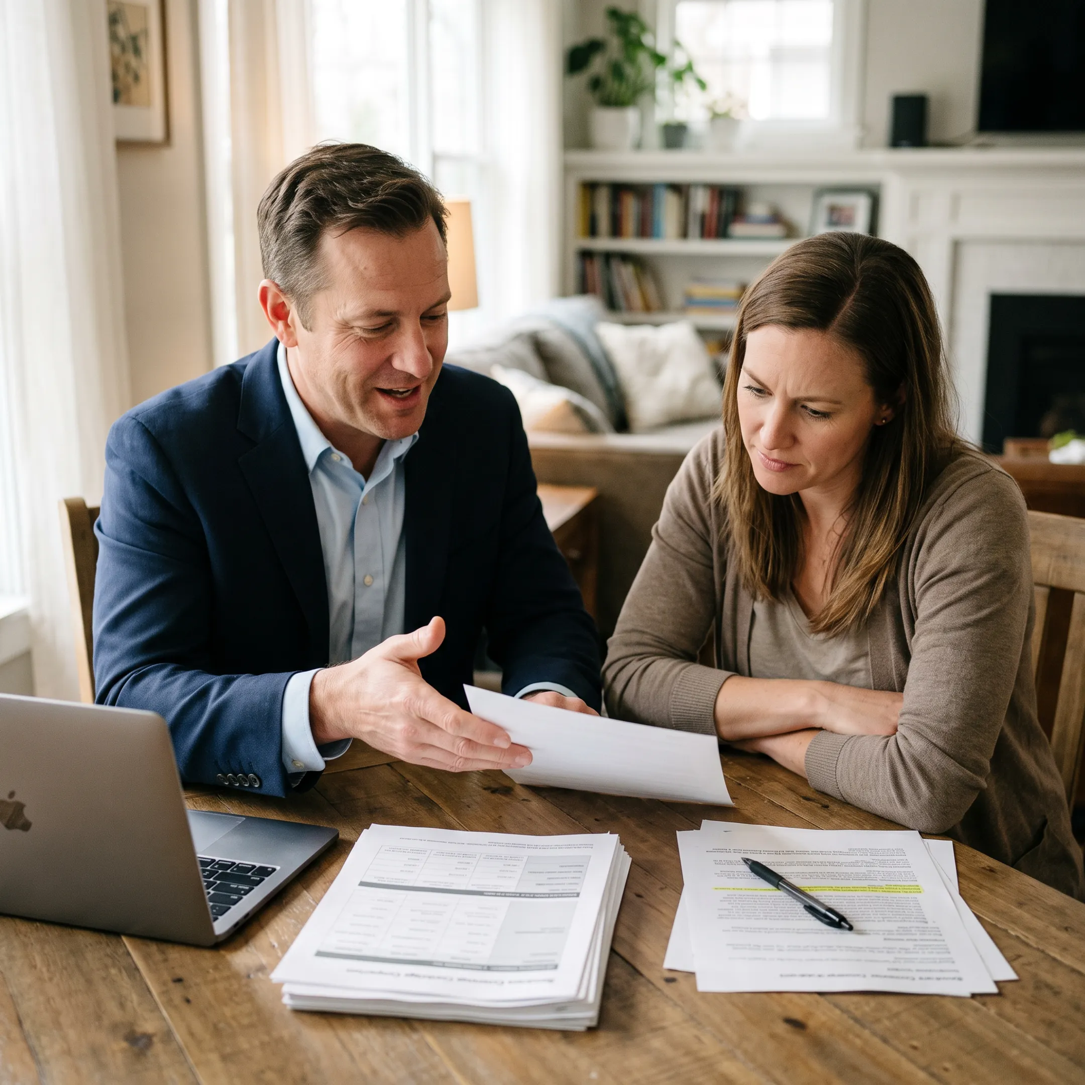 Advisor explaining homeowners insurance coverage to a Louisiana homeowner