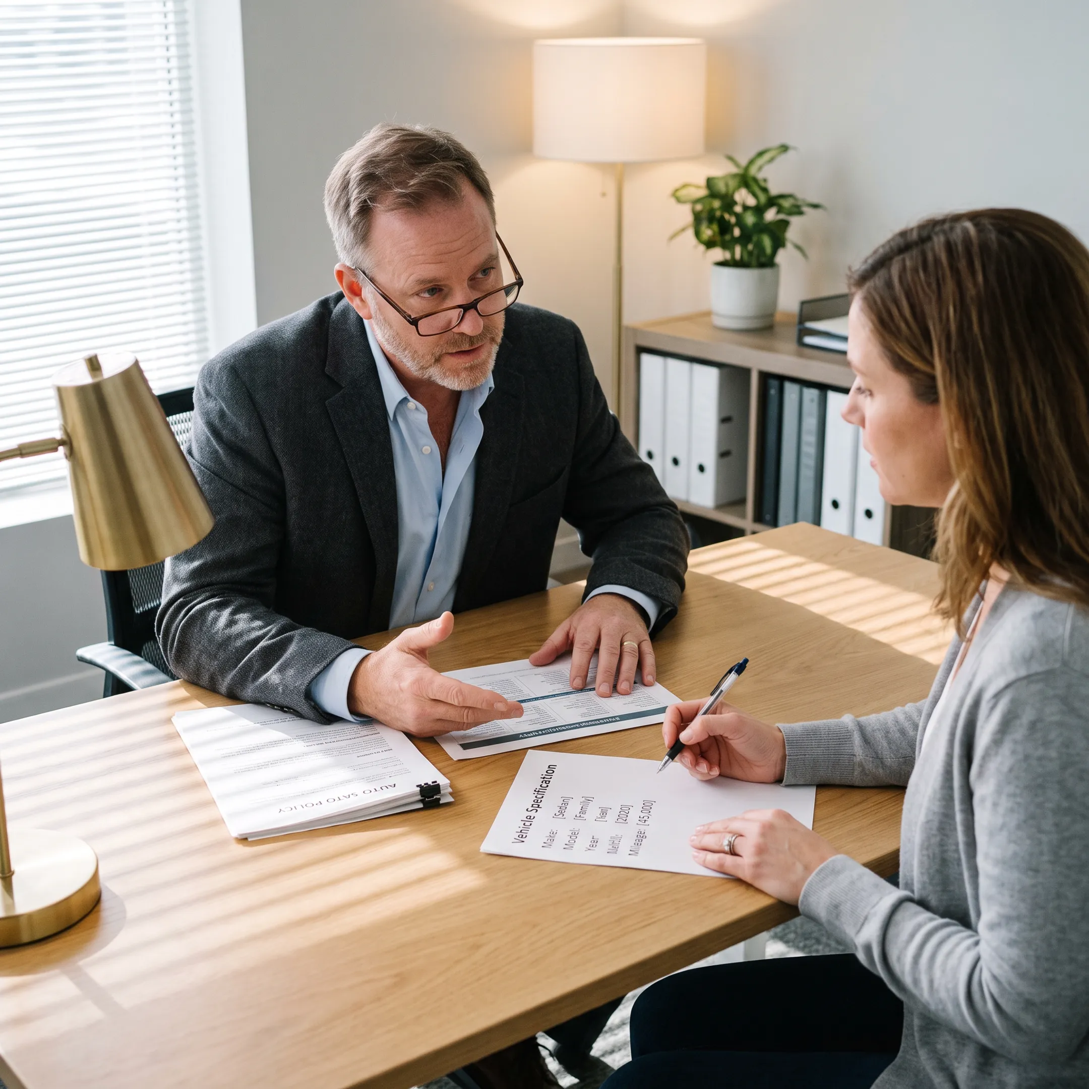 Advisor explaining personalized auto insurance coverage options