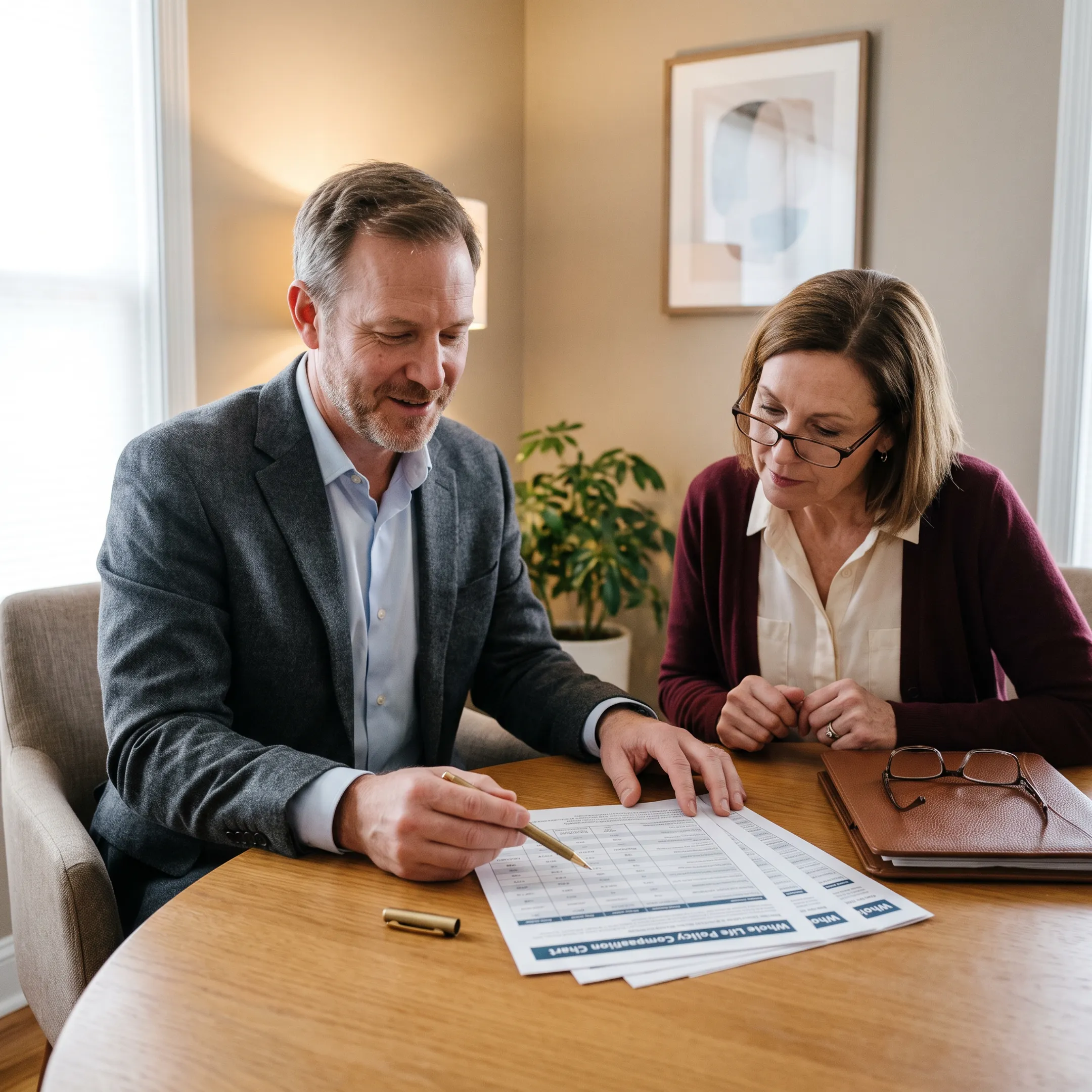 Insurance professional explaining whole life coverage options