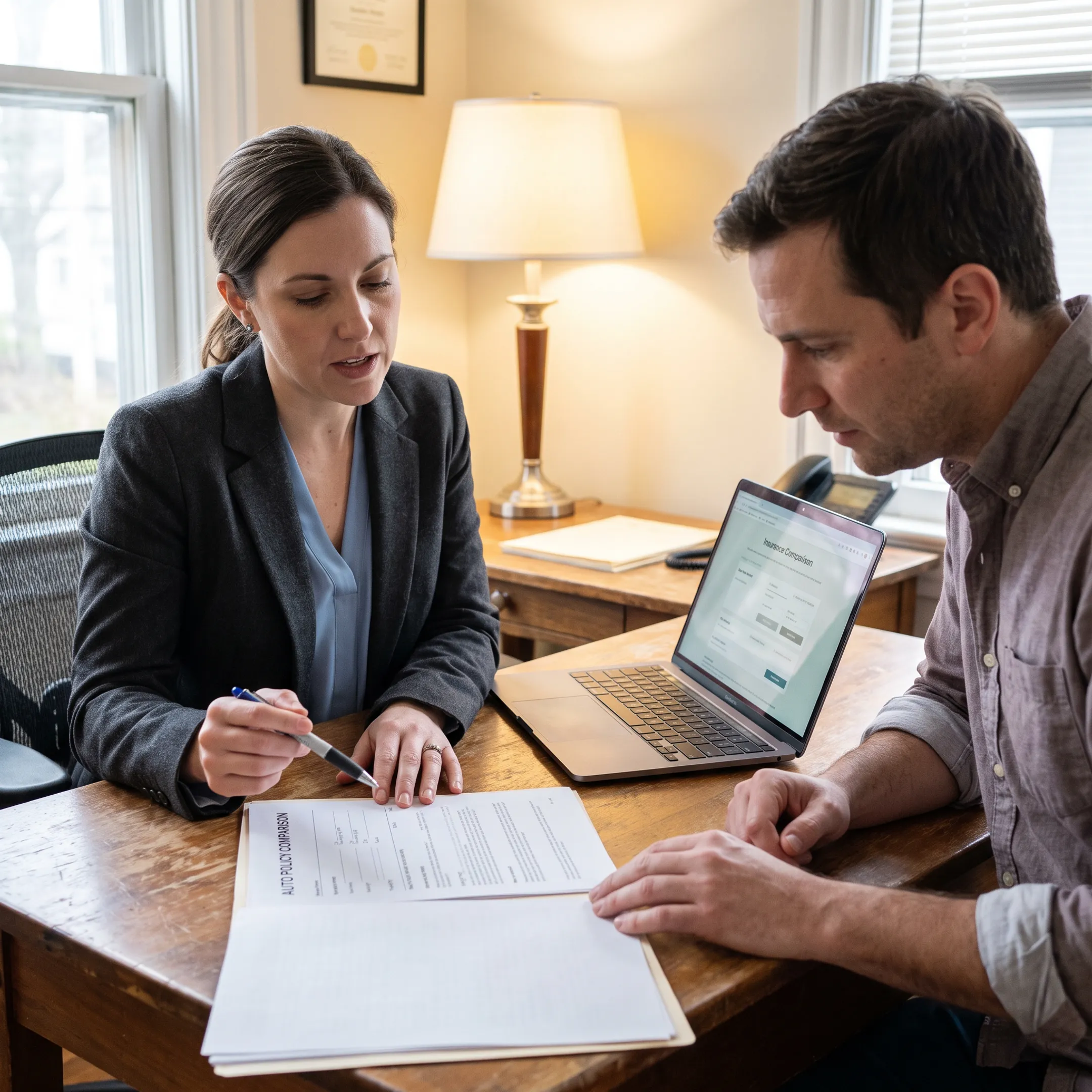Agent explaining personalized auto insurance choices to a client