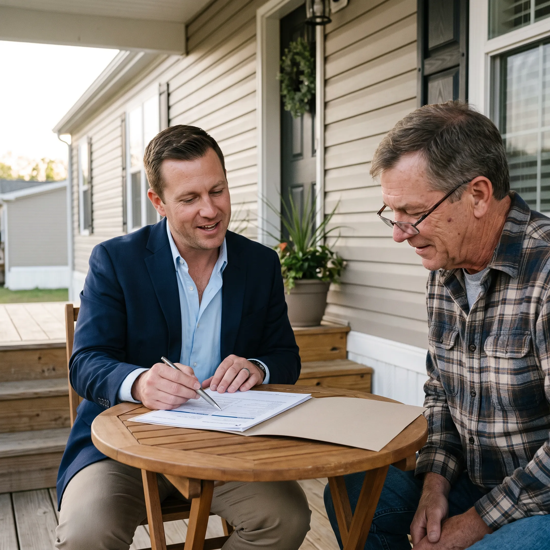 Advisor explaining manufactured home insurance options