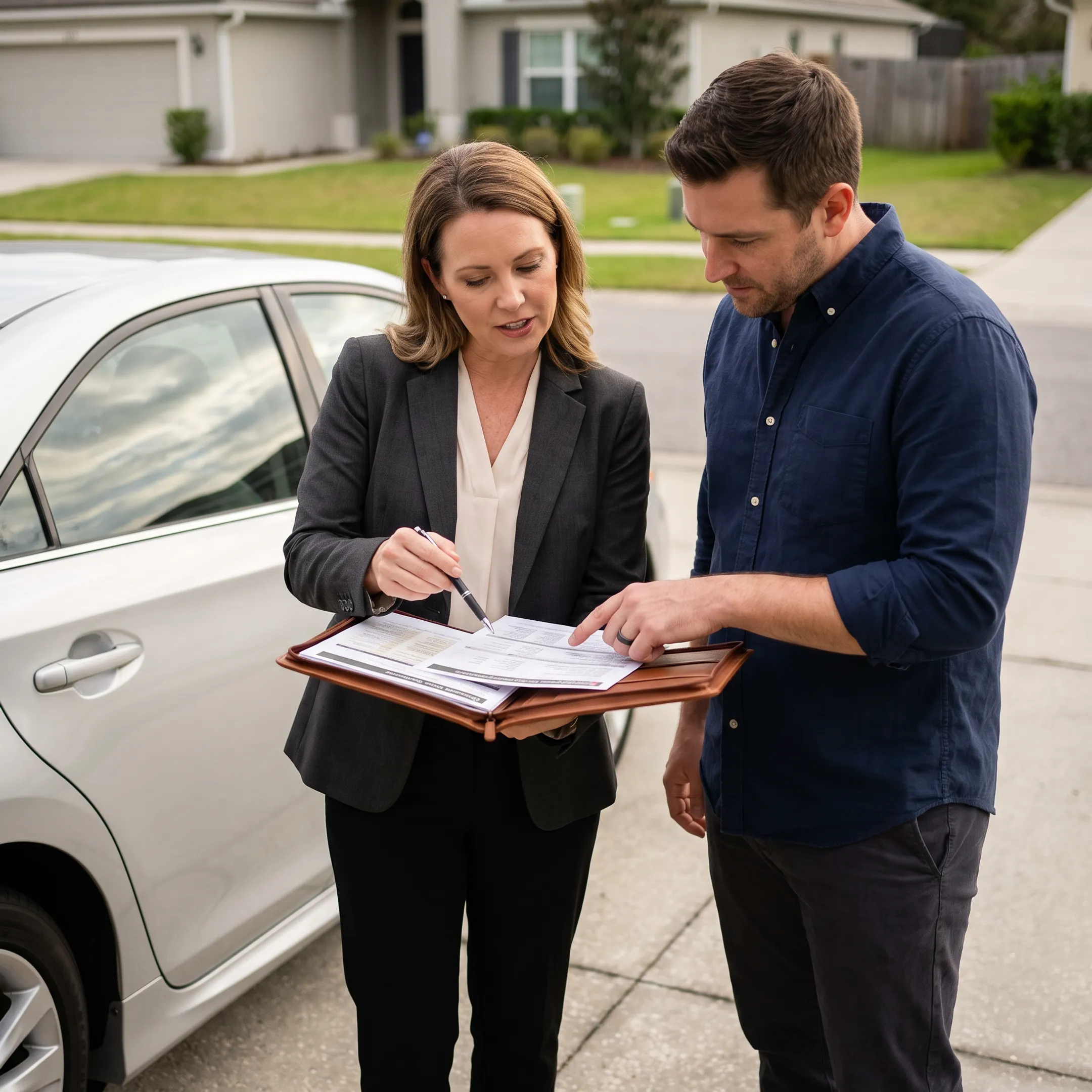 Agent comparing auto insurance coverage options with client