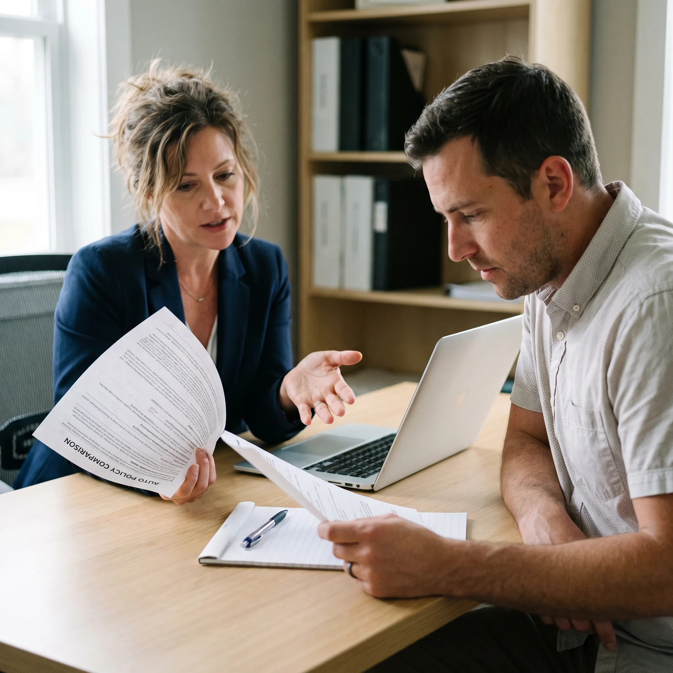 Agent explaining personalized auto insurance coverage to a Florida customer