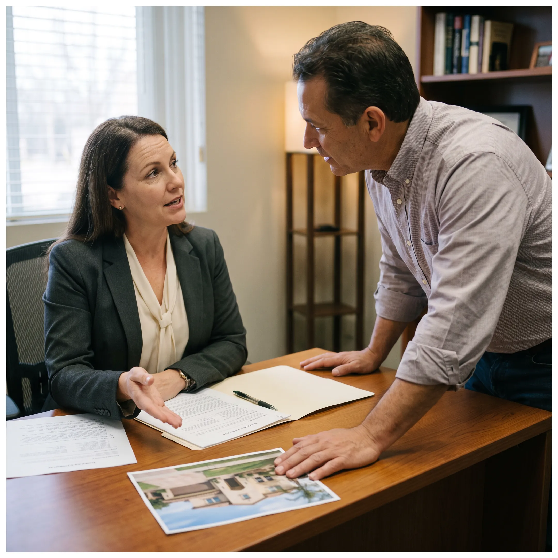 Agent explaining California home insurance coverage to a homeowner