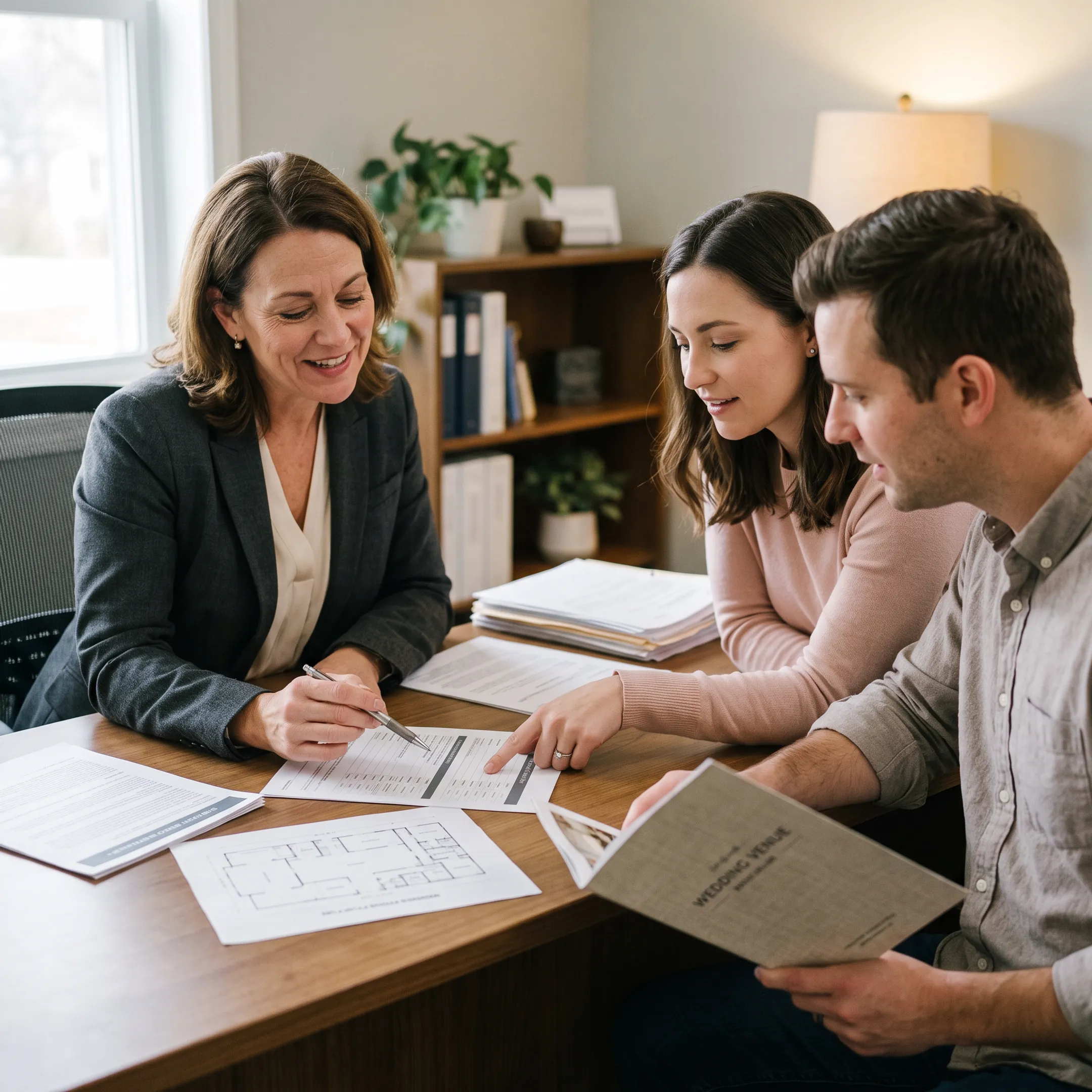 Insurance professional discussing wedding coverage with a couple