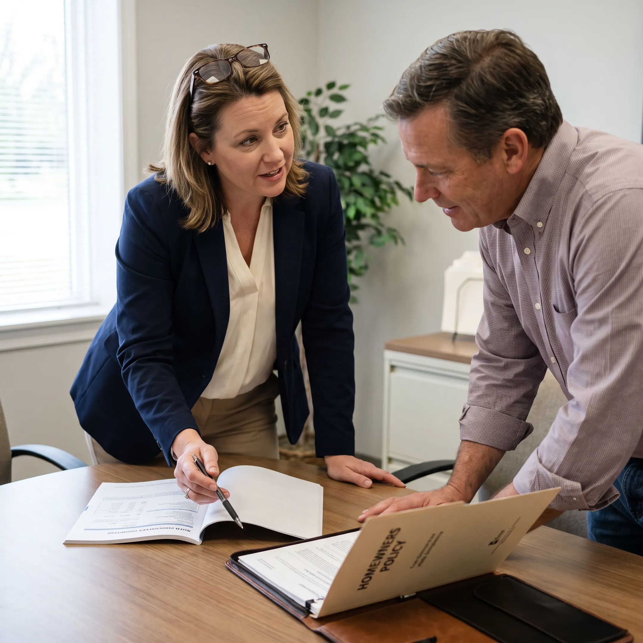 Advisor comparing home and auto insurance policies with a client