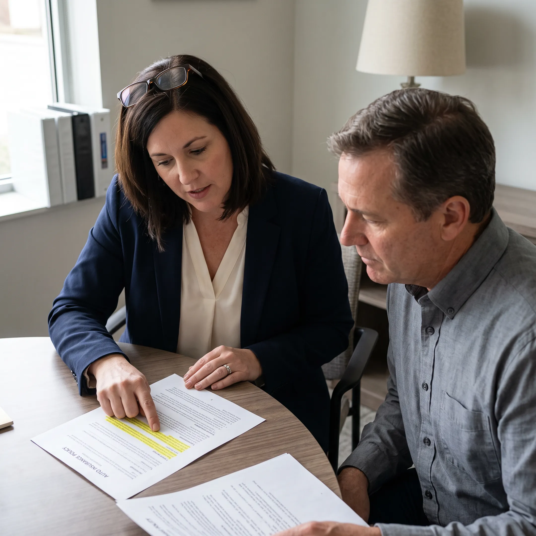 Insurance agent explaining accident forgiveness on an auto policy