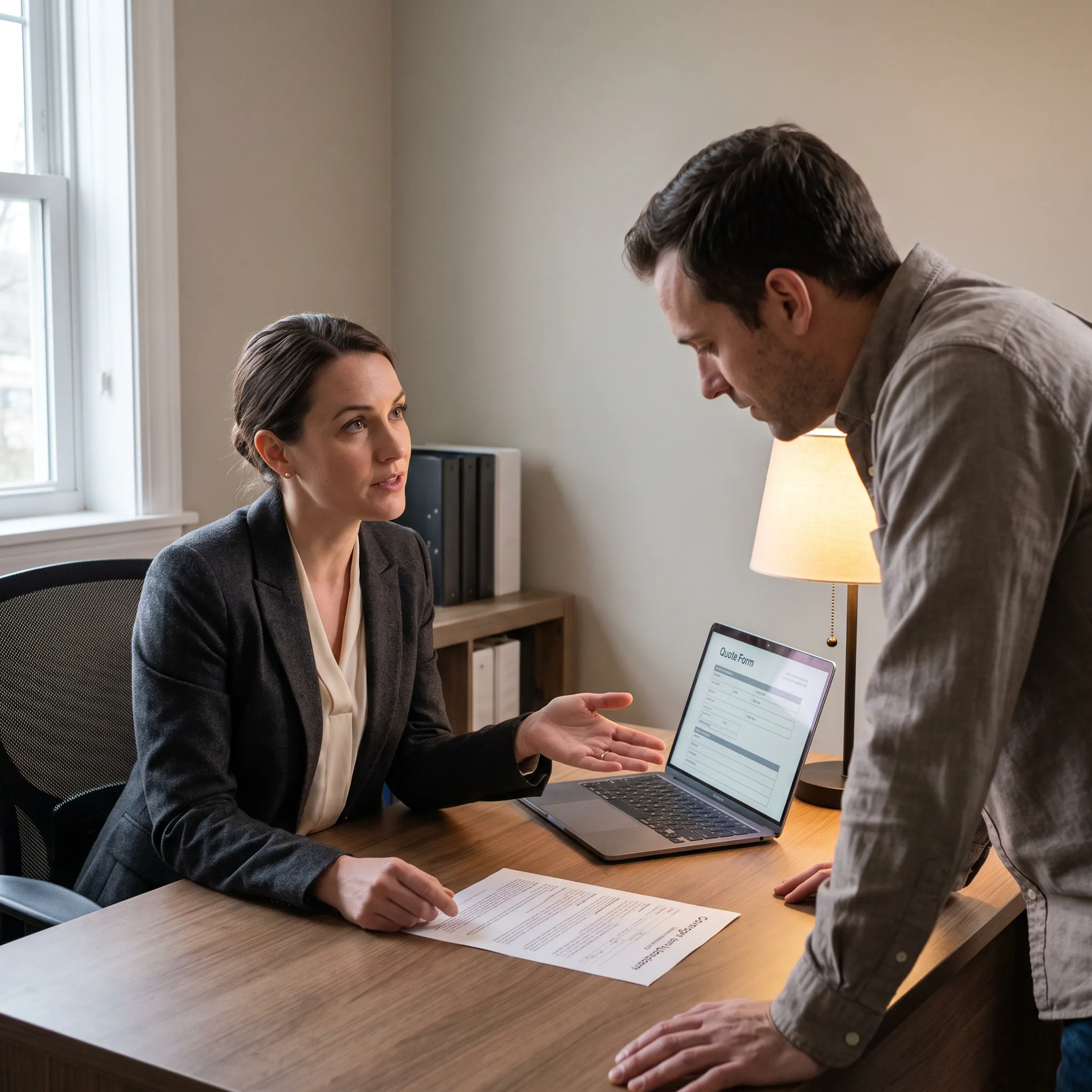 Insurance advisor explaining condo coverage options to a homeowner