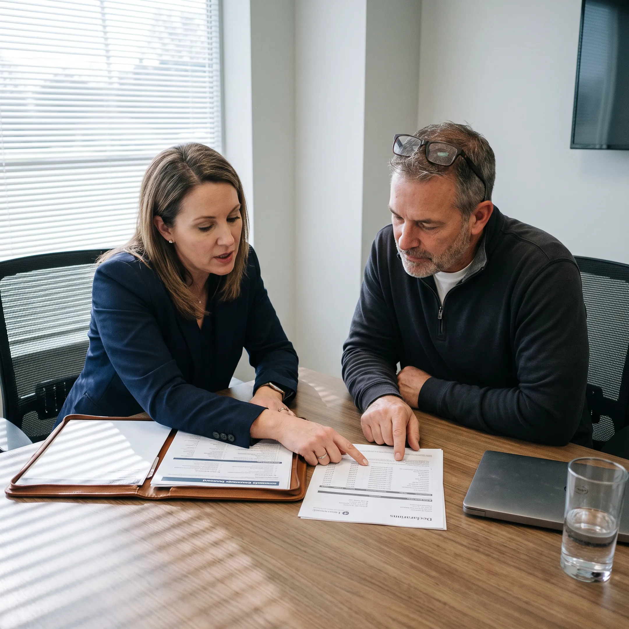 Insurance professional explaining business auto coverage to a business owner