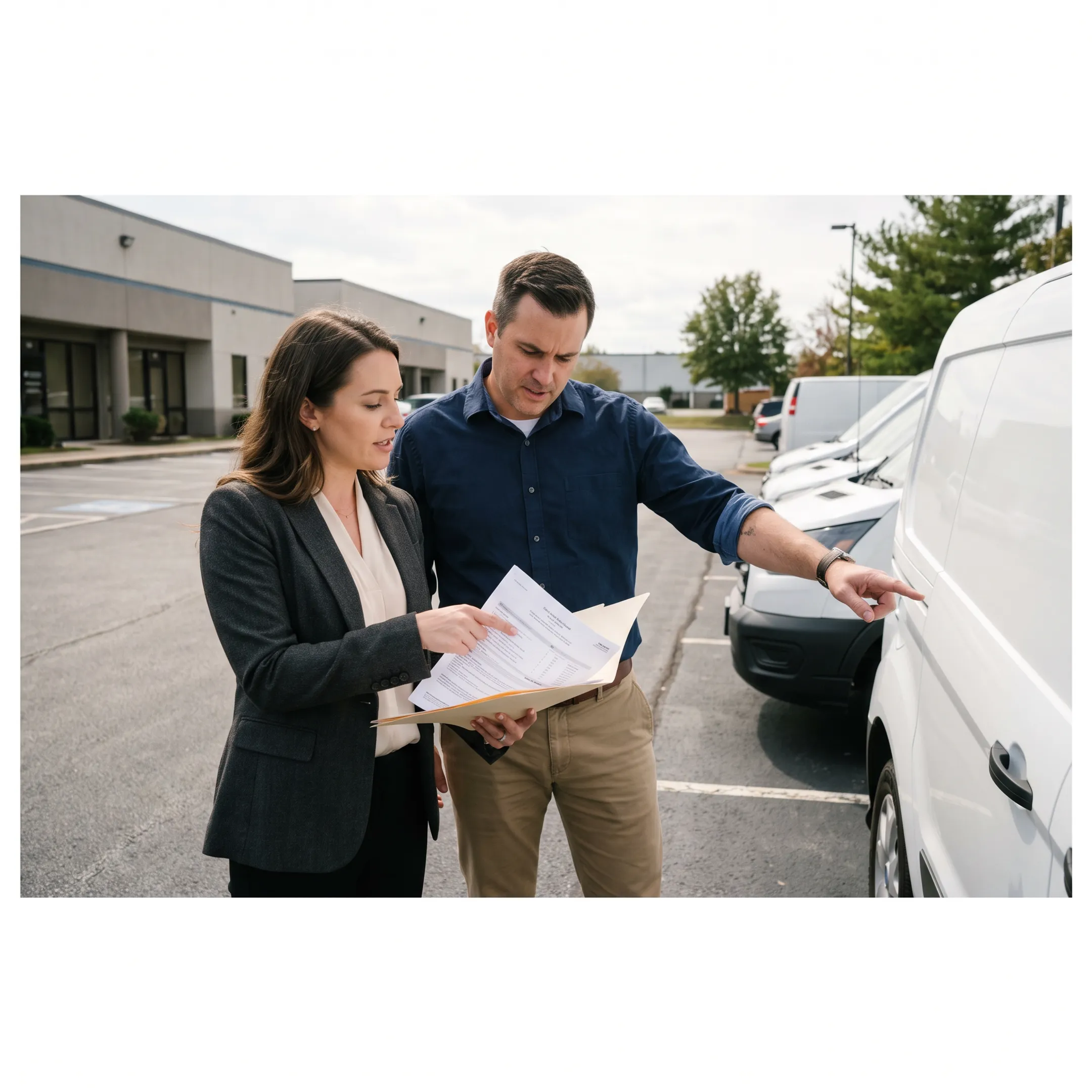 Insurance advisor discussing commercial vehicle coverage with a business owner