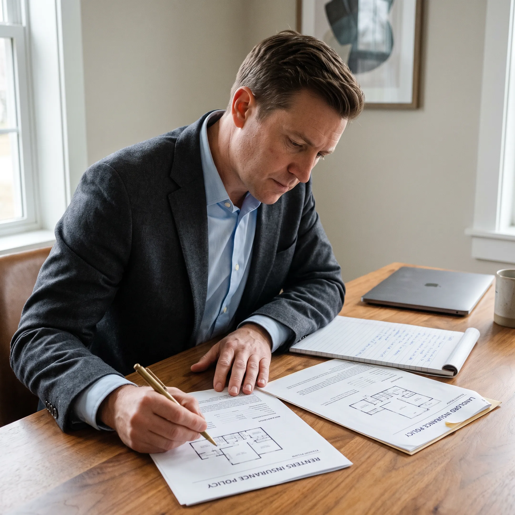 Advisor explaining differences between landlord and renters insurance policies