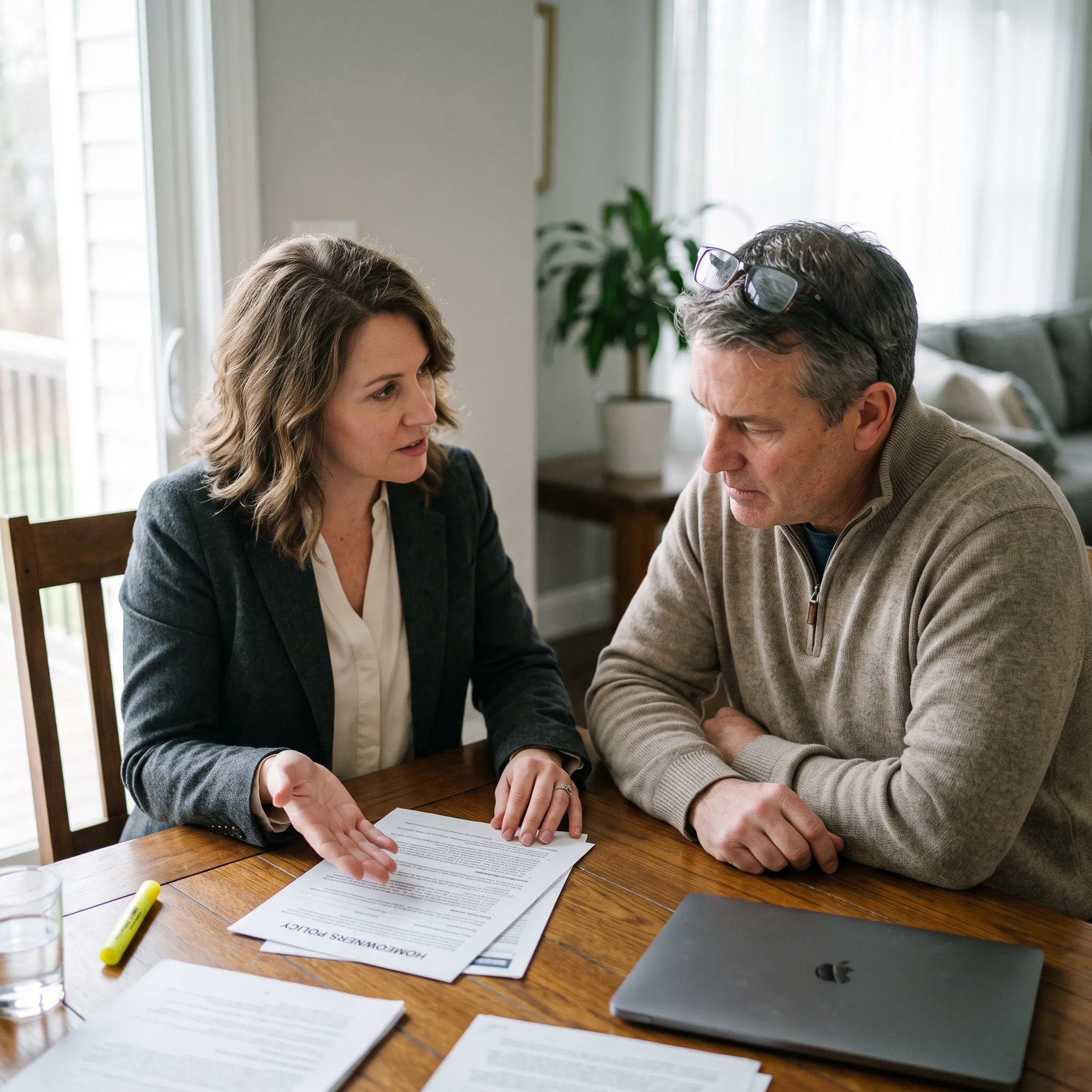 Advisor explaining earthquake insurance coverage to a homeowner