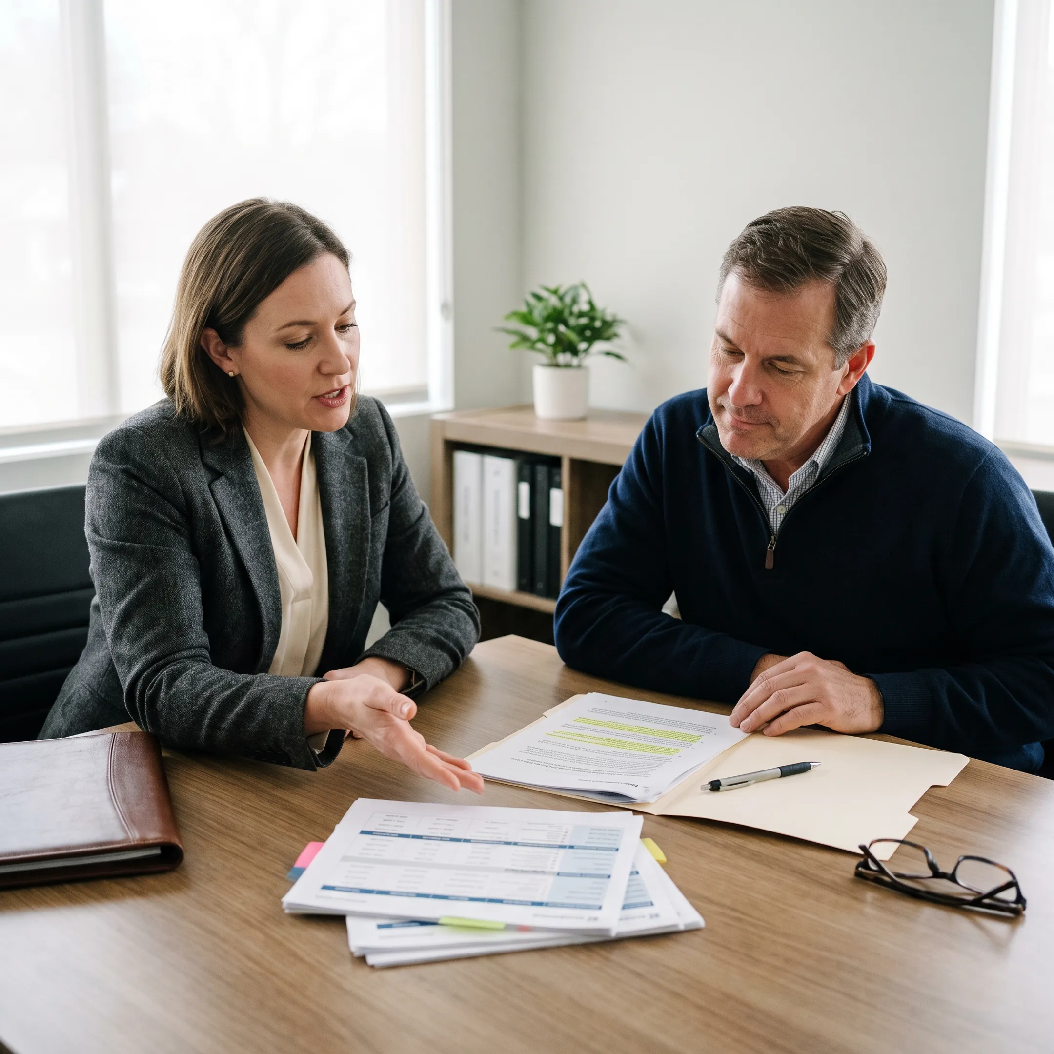 Advisor explaining homeowners insurance options to Connecticut homeowner