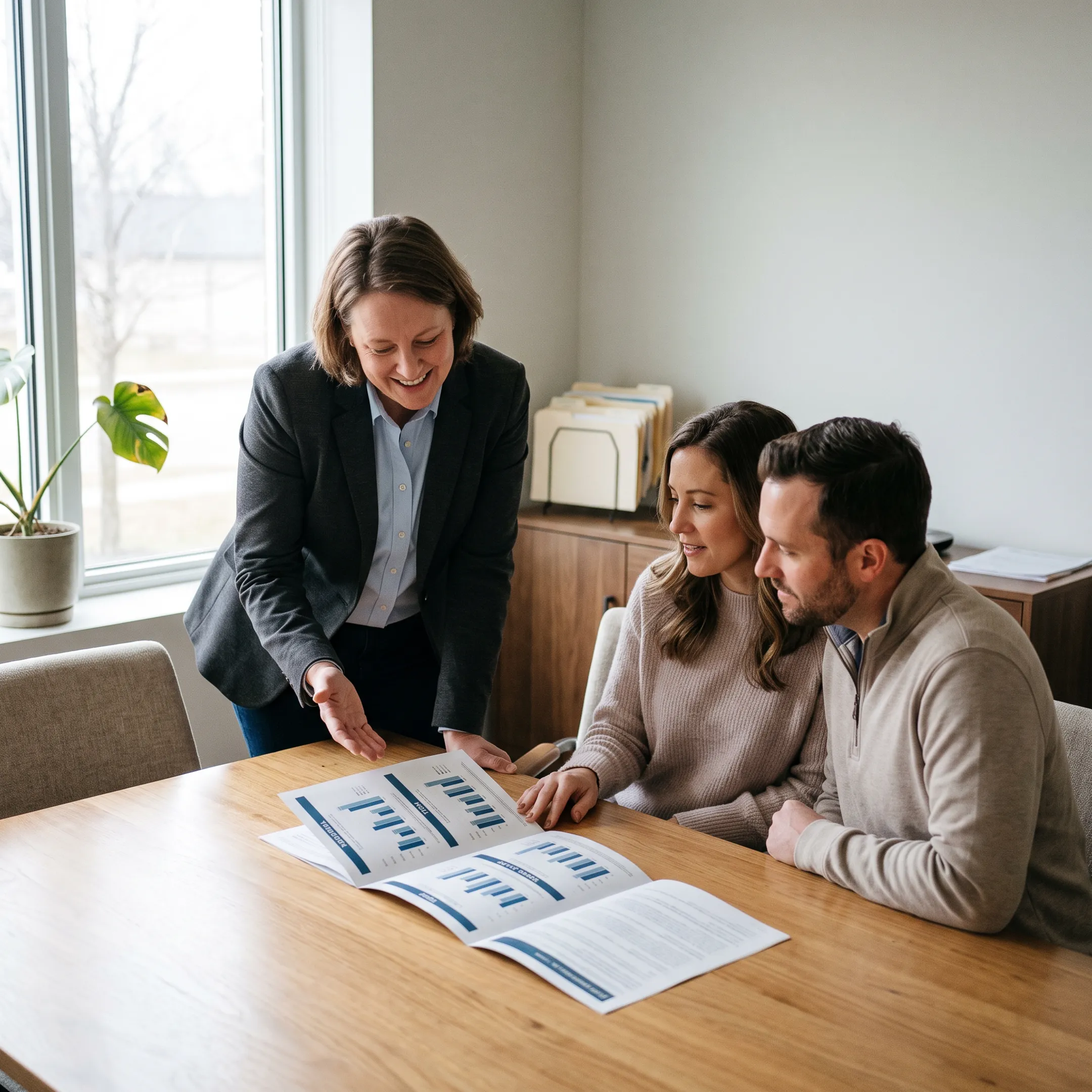 Advisor comparing life insurance options with a couple