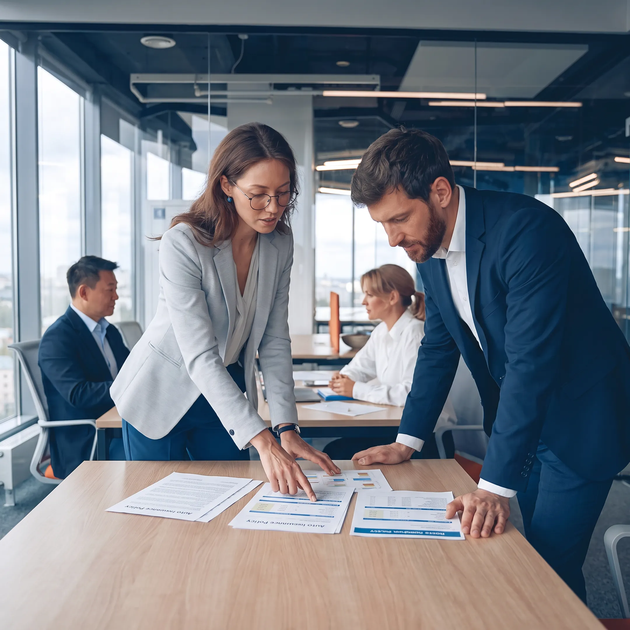 Advisor comparing auto insurance coverage options with a client