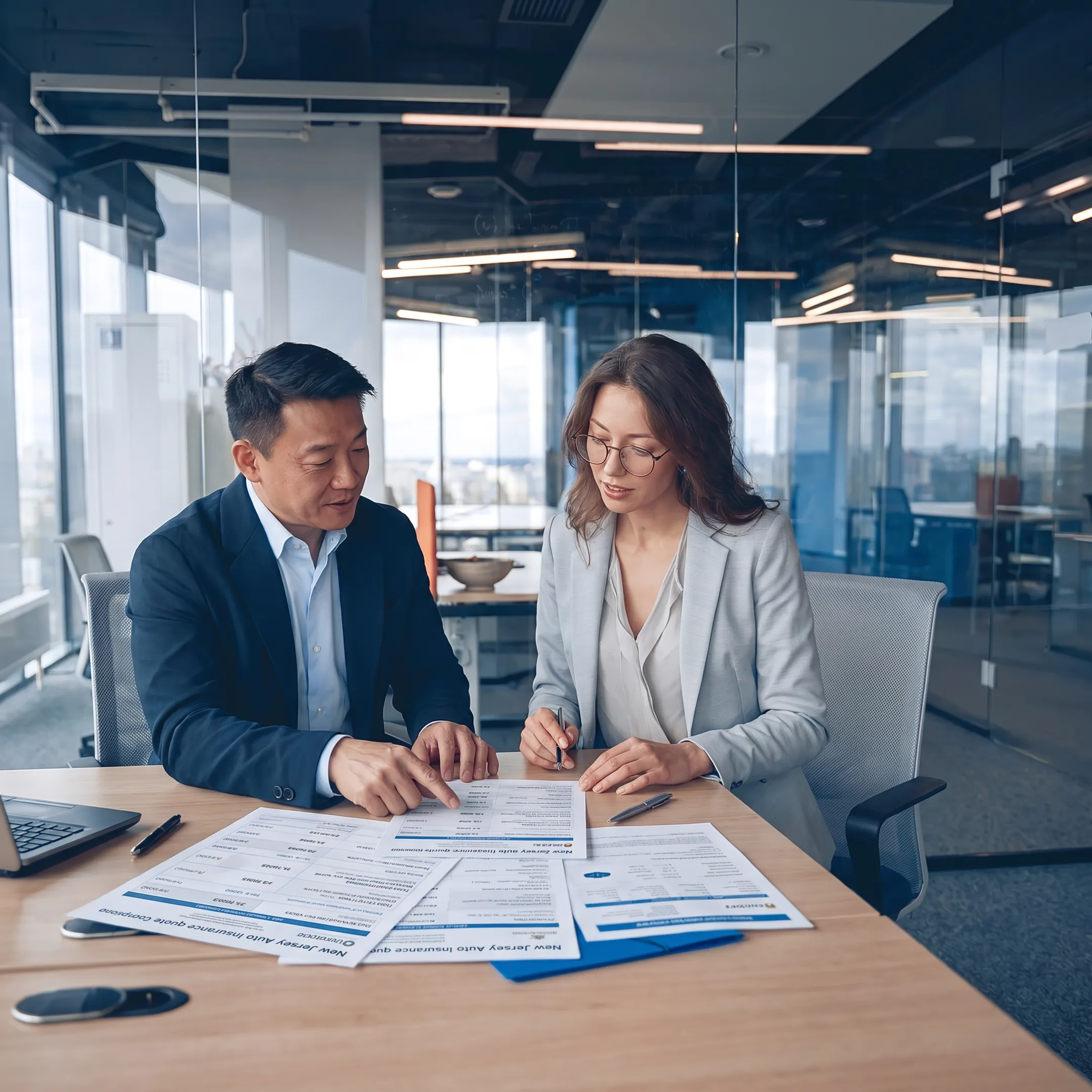 Agent comparing car insurance quote options for a New Jersey driver
