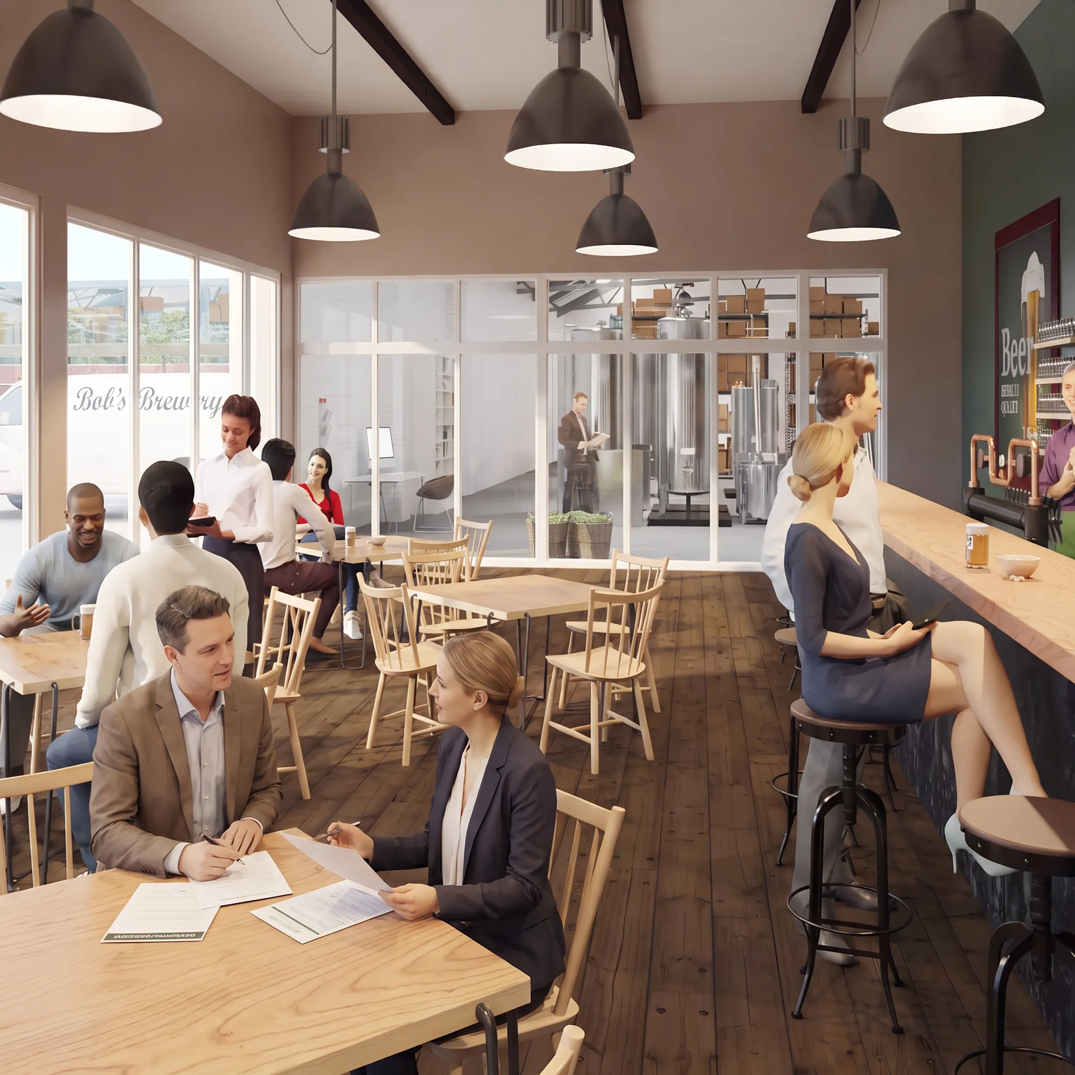 Advisor explaining commercial insurance options to a restaurant owner