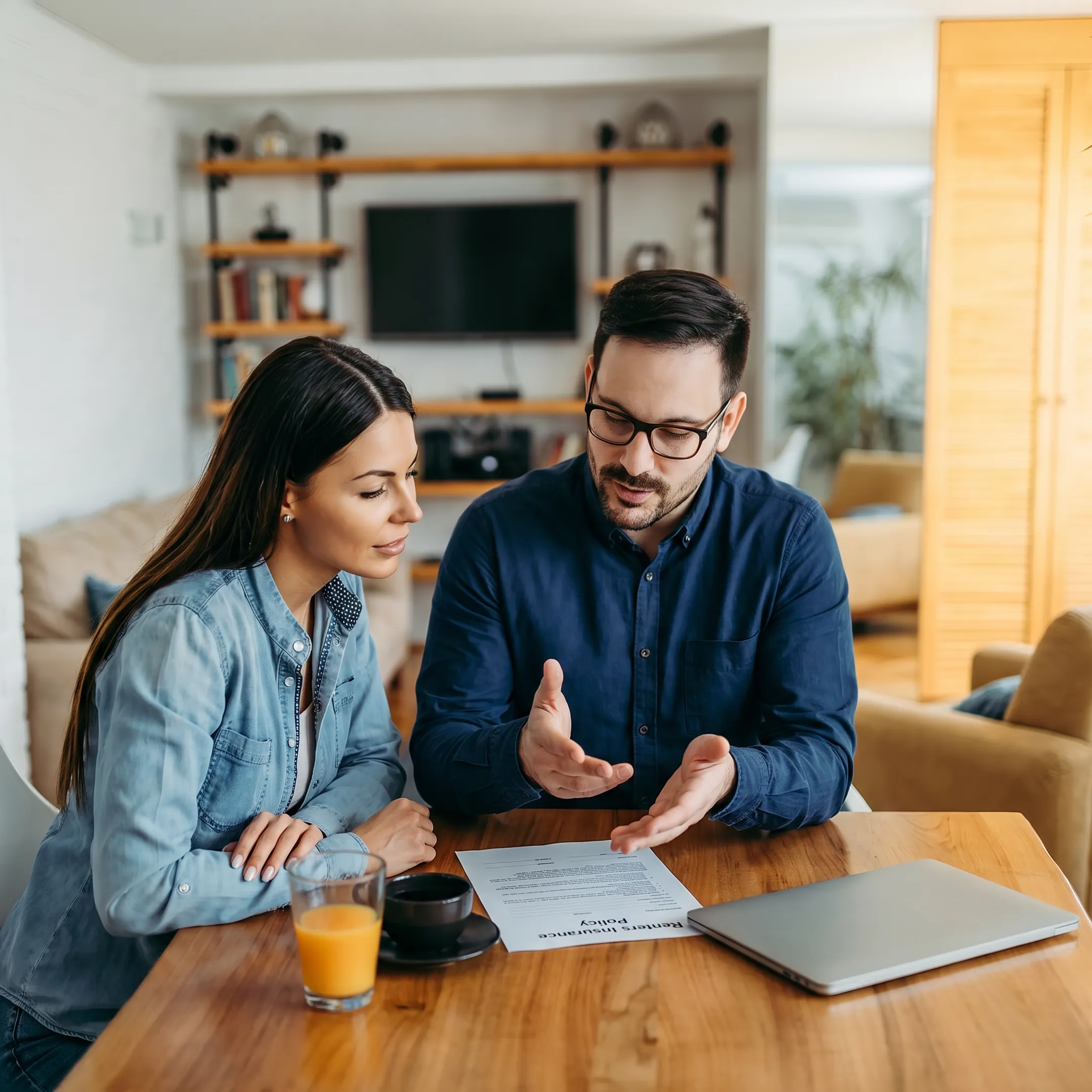 Insurance agent explaining renters insurance coverage to a client