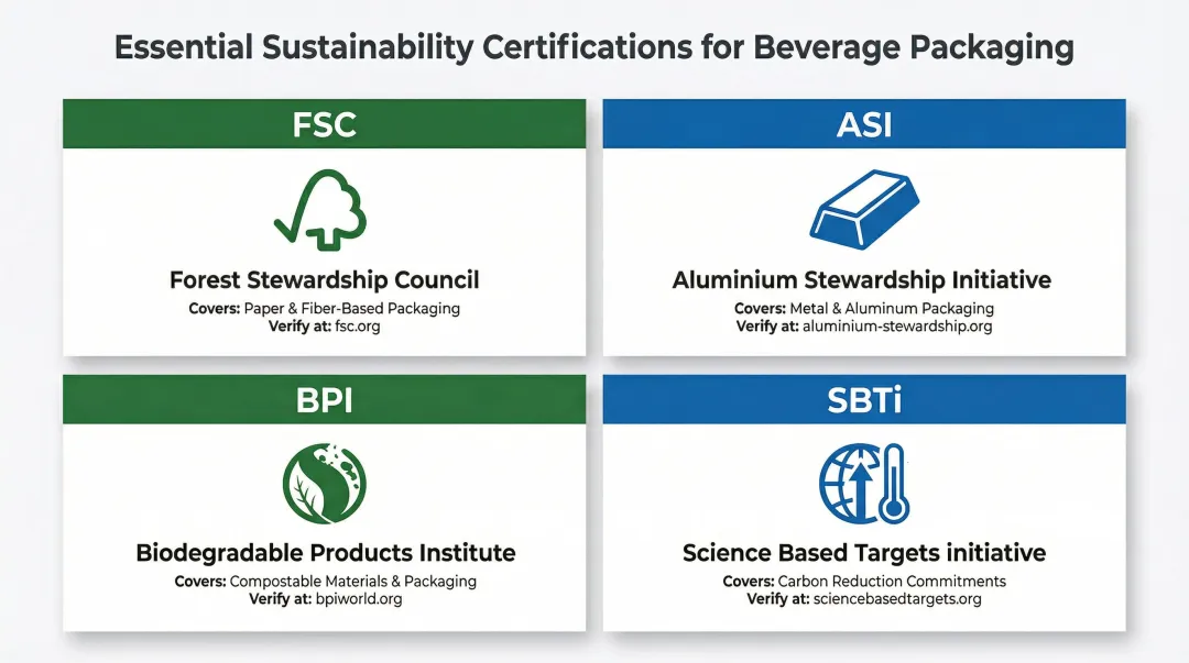 Four sustainable packaging certifications beverage brands must verify FSC ASI BPI SBTi