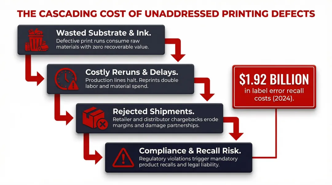 Financial and operational impact of unchecked flexible packaging printing defects
