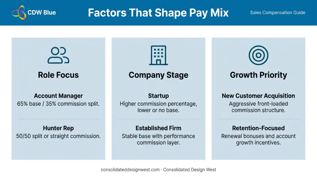 Three key factors influencing sales pay mix base versus commission ratio breakdown