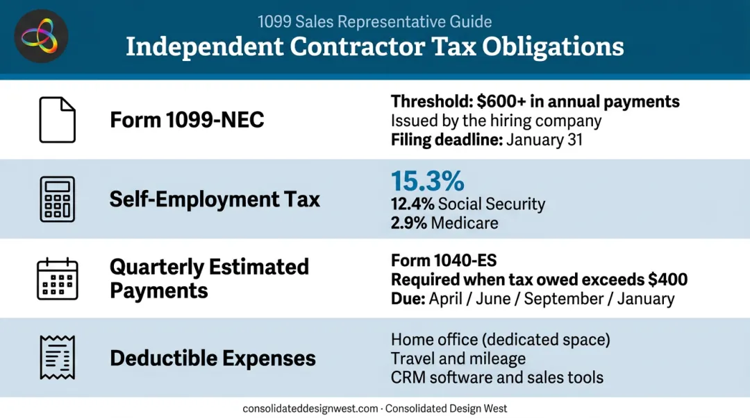Independent contractor tax obligations breakdown including self-employment tax and quarterly payments