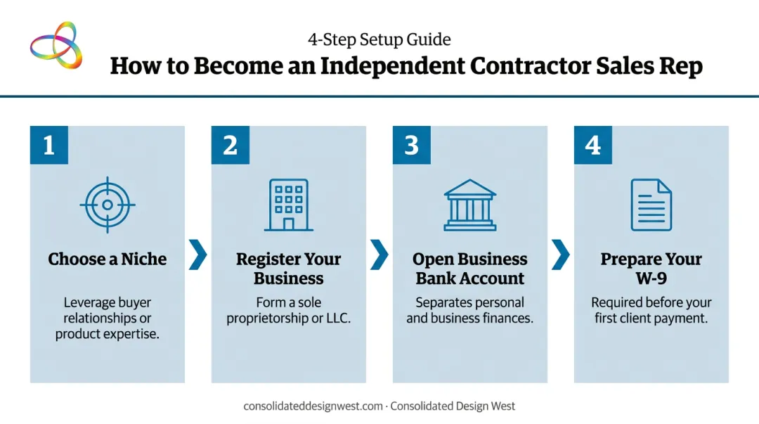 4-step process to become an independent contractor sales rep from niche to first client