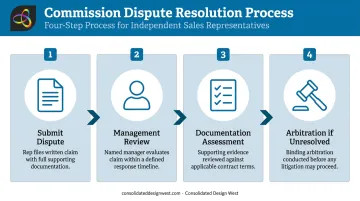 4-step commission dispute resolution process for independent sales rep agreements