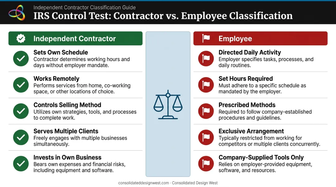 Independent contractor versus employee classification key behavioral and financial control factors