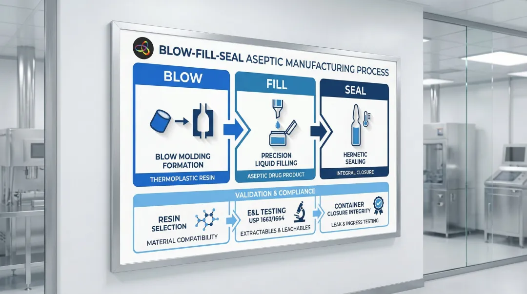 Blow-Fill-Seal three stage aseptic manufacturing process flow diagram