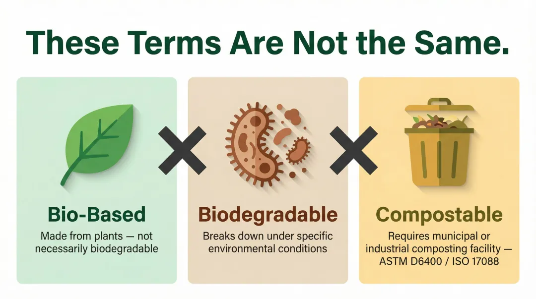 Bioplastics terminology comparison bio-based biodegradable and compostable definitions explained