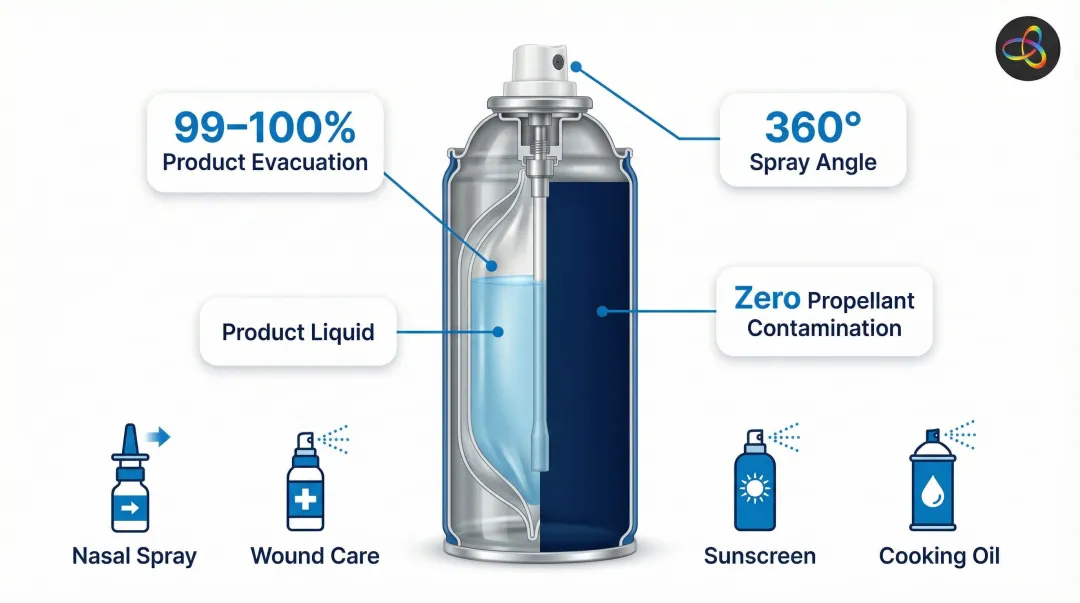 Bag-on-valve BOV dispensing technology features 360-degree spray and zero contamination