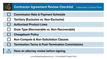 1099 sales rep contractor agreement seven key review checklist infographic