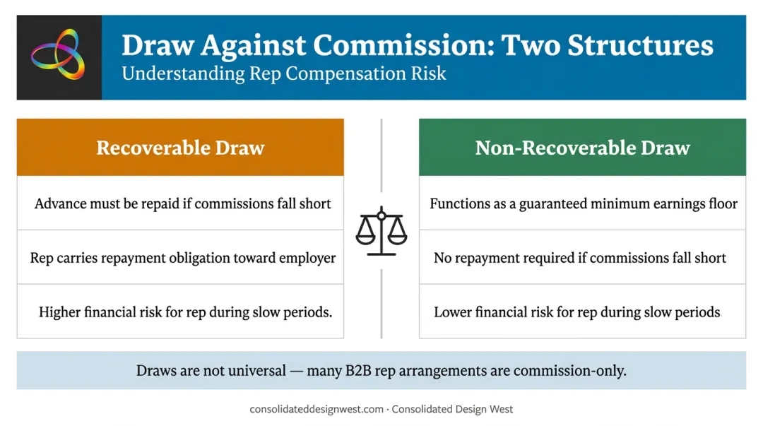 Recoverable versus non-recoverable sales draw structure side-by-side comparison chart