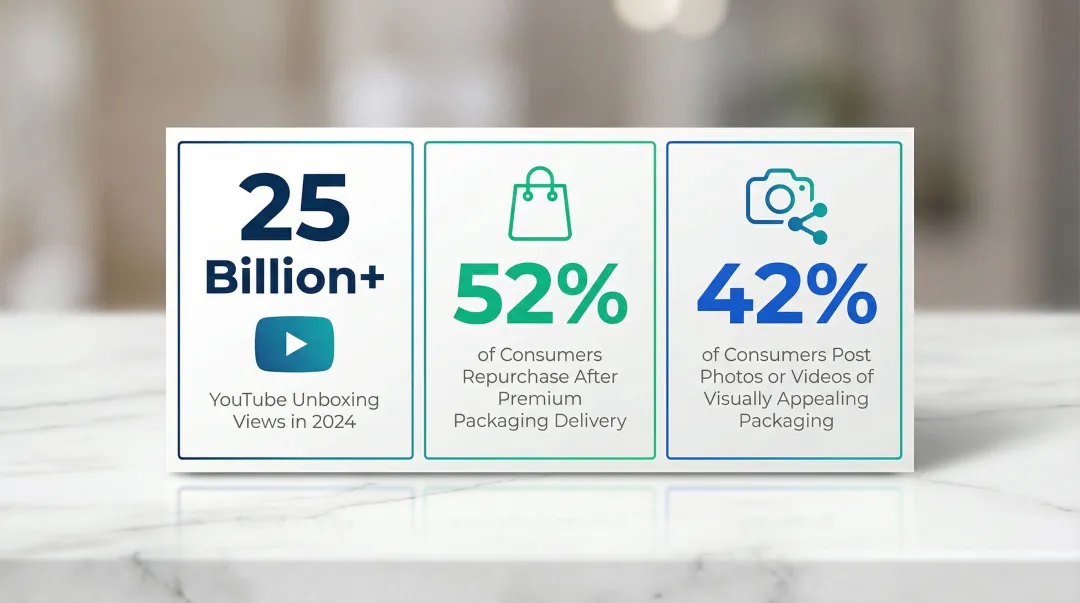 Custom packaging unboxing statistics social sharing and repurchase rate data