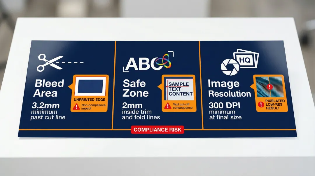 Food packaging dieline three critical specifications bleed safe zone resolution comparison