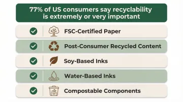 Sustainable packaging evaluation checklist with eco-friendly materials and certifications breakdown