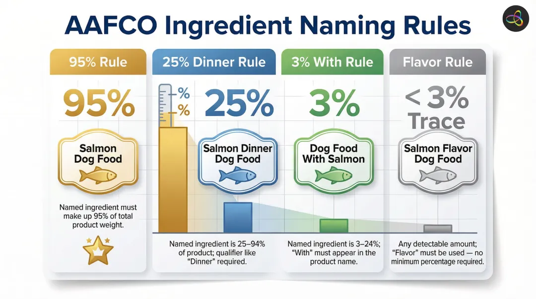 AAFCO four ingredient naming rules percentage requirements comparison chart
