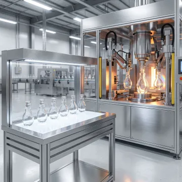 Production line of custom glass perfume bottles being manufactured