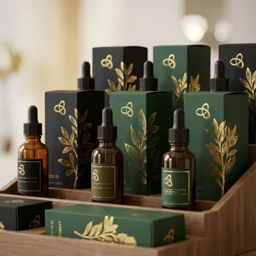 Premium foil stamped CBD oil packaging boxes with metallic gold accents