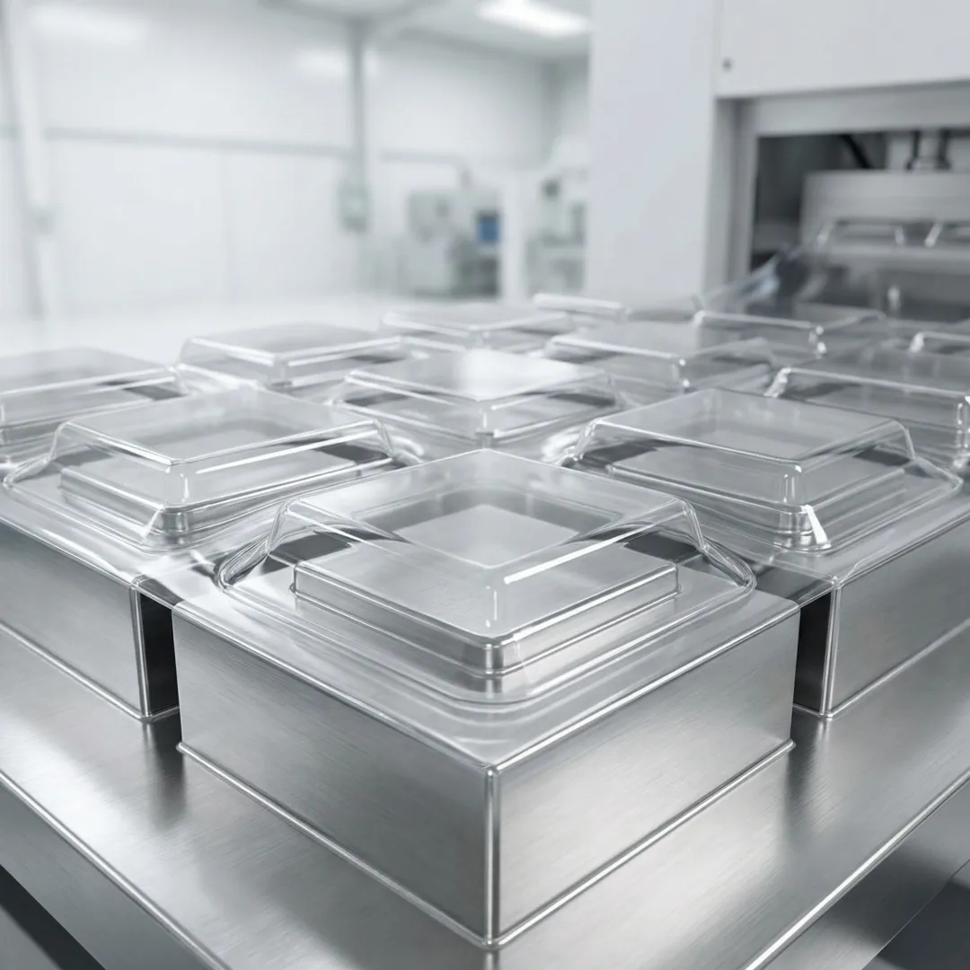 Vacuum forming machine creating custom blister packaging
