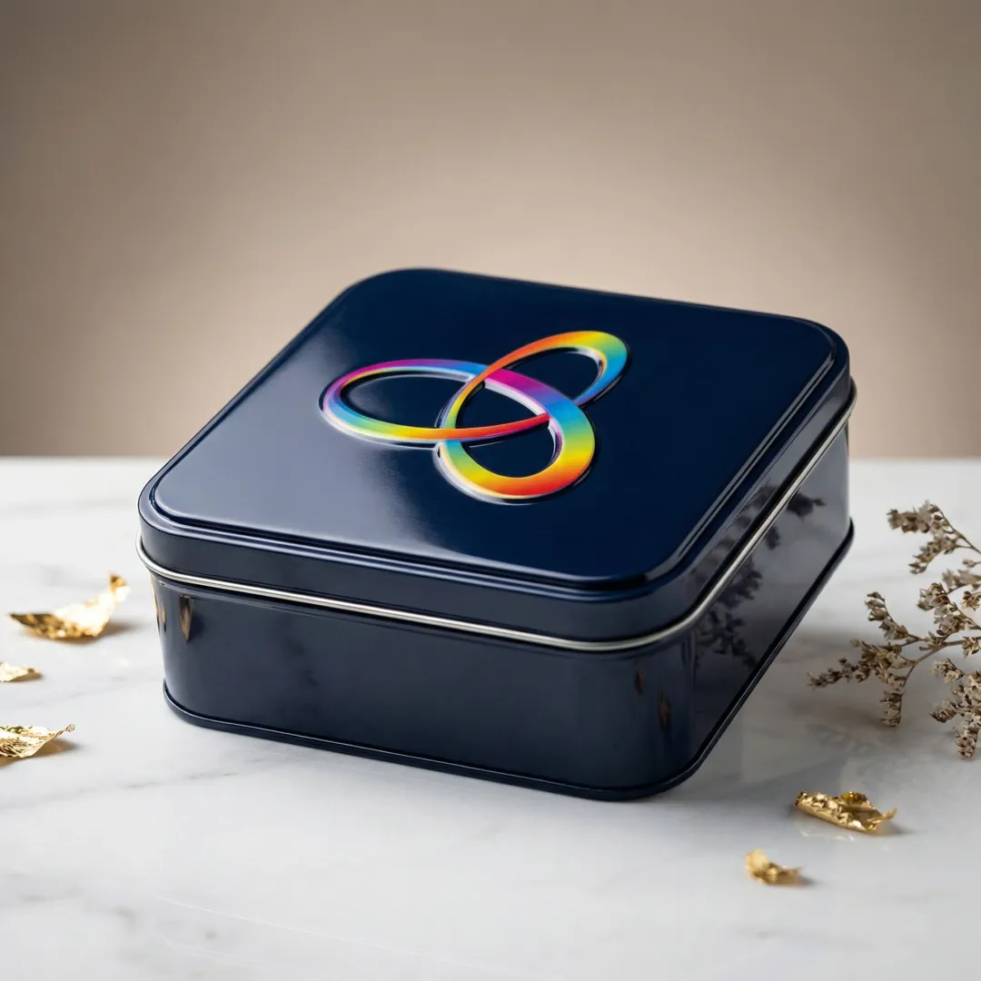 Elegant custom metal tin packaging with embossed branding