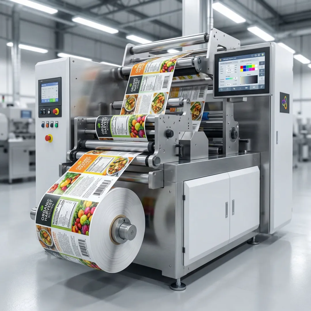 Advanced food label printer producing vibrant, compliant labels for food packaging