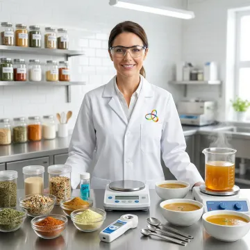 Food scientist developing soup mix formulation in laboratory setting